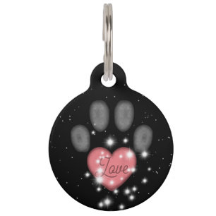 Médaillon Pour Animaux Black Starlight Pink Heart Chien Empreinte de patt