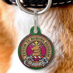 Médaillon Pour Animaux Blason du clan Crawford sur tartan