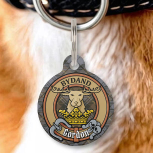 Médaillon Pour Animaux Blason du clan Gordon sur tartan patiné
