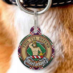 Médaillon Pour Animaux Blason du clan MacFarlane sur tartan de chasse mod
