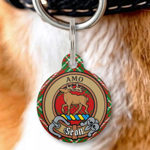Médaillon Pour Animaux Blason du Clan Scott sur tartan rouge