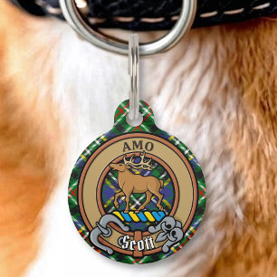 Médaillon Pour Animaux Blason du Clan Scott sur tartan vert