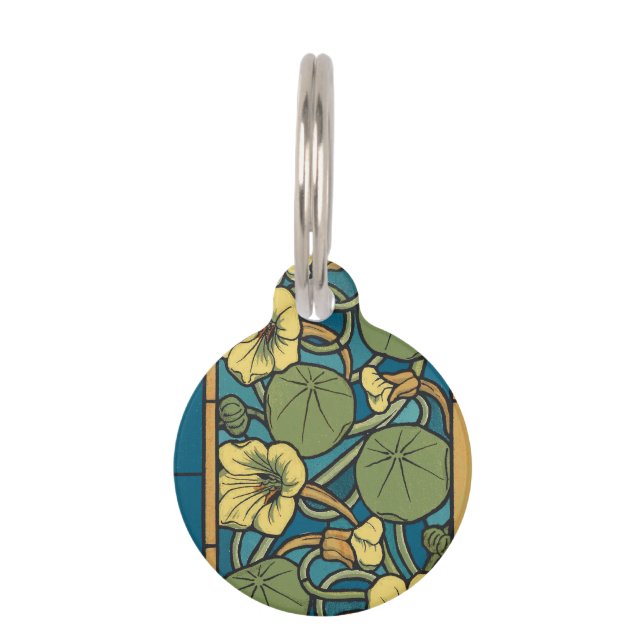 Médaillon Pour Animaux Bleu jaune Nasturtium Fleur Nouveau Motif (Devant)