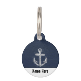 Médaillon Pour Animaux Bleu marine nautique vintage d'Ancre/blanc