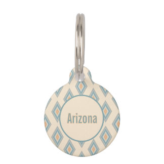 Médaillon Pour Animaux Bleu Pêche Poussiéreux et Diamant Géométrique Rétr