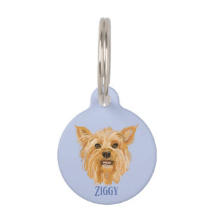 Médaillon Pour Animaux Bleu rond ID chien balise Yorkshire race de chien