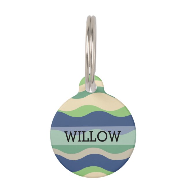 Médaillon Pour Animaux Bleu & Vert Retro Wavy sur mesure  (Devant)