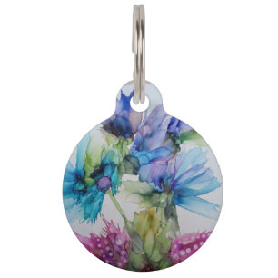 Médaillon Pour Animaux Bleu violet rose vert rose Art Floral