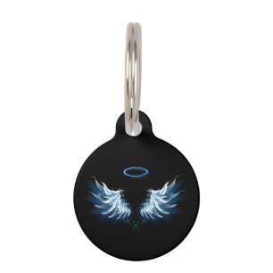 Médaillon Pour Animaux Blue Glowing Angel Wings on black background