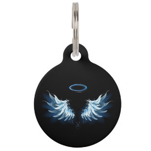 Médaillon Pour Animaux Blue Glowing Angel Wings on black background