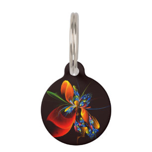 Médaillon Pour Animaux Blue Orange Floral Moderne Art Abstrait Motif #03