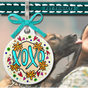 Médaillon Pour Animaux Blue XOXO Hugs et baisers Coeurs rouges Chien Chat