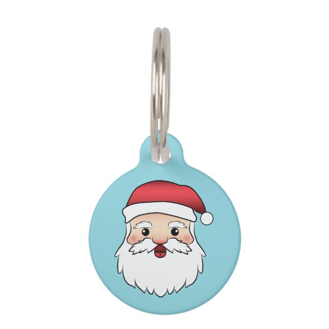 Médaillon Pour Animaux Bonne Caricature Santa Claus Tête Sur Bleu (Devant)