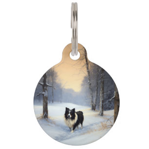 Médaillon Pour Animaux Border Collie Qu'il neige Noël
