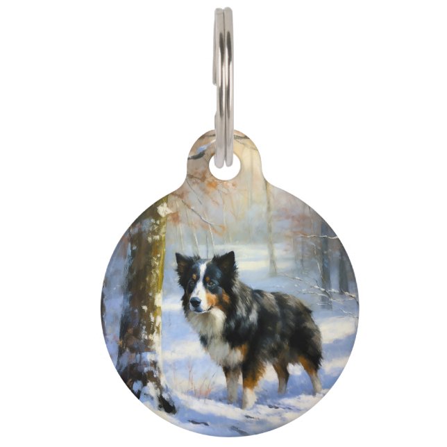 Médaillon Pour Animaux Border Collie Qu'il neige Noël (Devant)