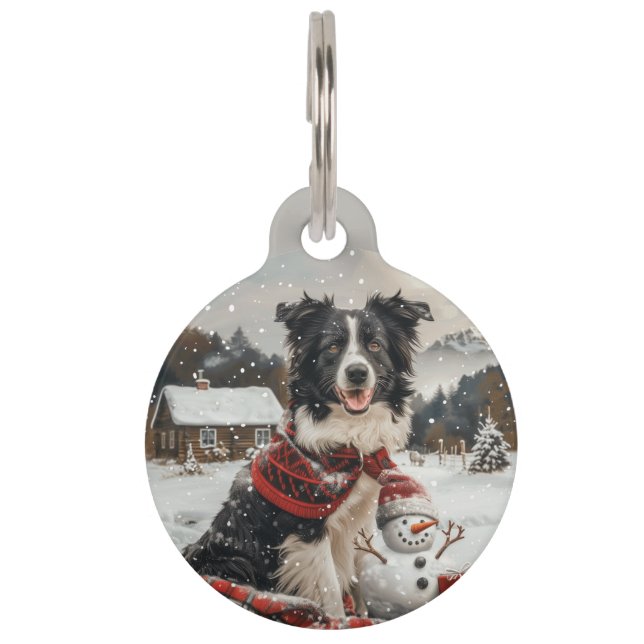 Médaillon Pour Animaux Bordure de Noël Collie Chien Snowman (Devant)