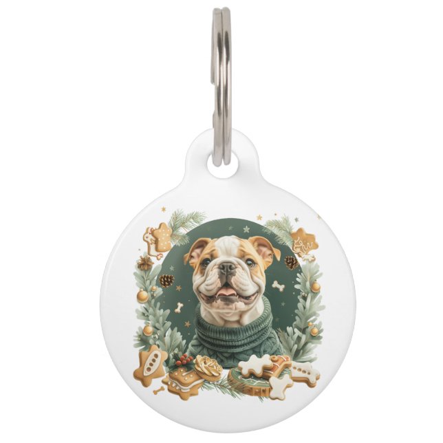 Médaillon Pour Animaux Bouledogue anglais de Noël (Devant)