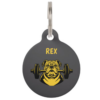 Médaillon Pour Animaux Bouledogue avec haltère