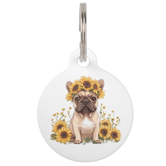Médaillon Pour Animaux Bouledogue français entouré de tournesols (Devant)