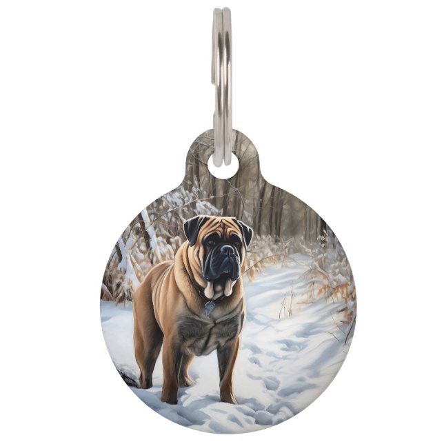 Médaillon Pour Animaux Bouledogue Mastiff Qu'il neige Noël (Devant)