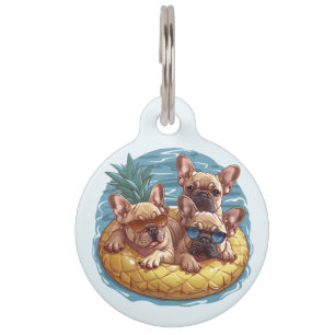 Médaillon Pour Animaux Bouledogues français Flotteur de piscine ananas d'