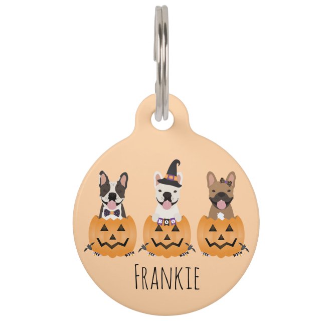 Médaillon Pour Animaux Bouledogues Français Trick Or Treat Citrouille (Devant)