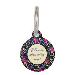 Médaillon Pour Animaux Bouquet de fleurs avec étiquette ID Dahlia Black P