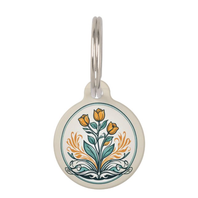 Médaillon Pour Animaux Bouton Floral orange (Devant)