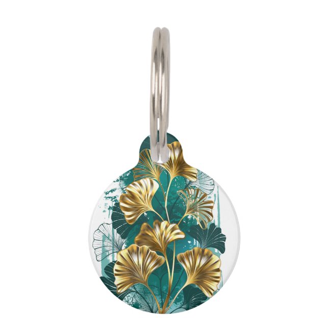 Médaillon Pour Animaux Branche avec Feuilles d'or Ginko Biloba (Devant)