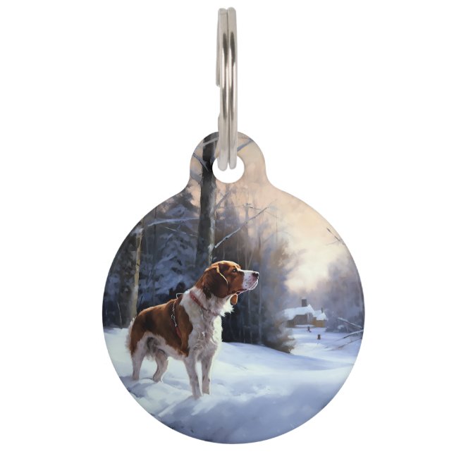 Médaillon Pour Animaux Brittany Spaniel Laissez Neige Noël (Devant)