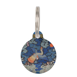 Médaillon Pour Animaux Broderie chinoise bleu d'oiseau Vintage