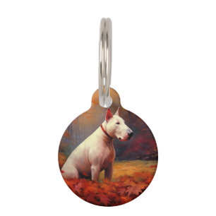 Médaillon Pour Animaux Bull Terrier dans les feuilles d'automne qui tombe