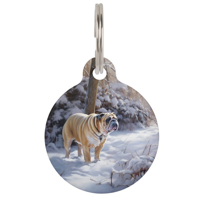 Médaillon Pour Animaux Bulldog Qu'Il Neige Noël Brossé (Devant)