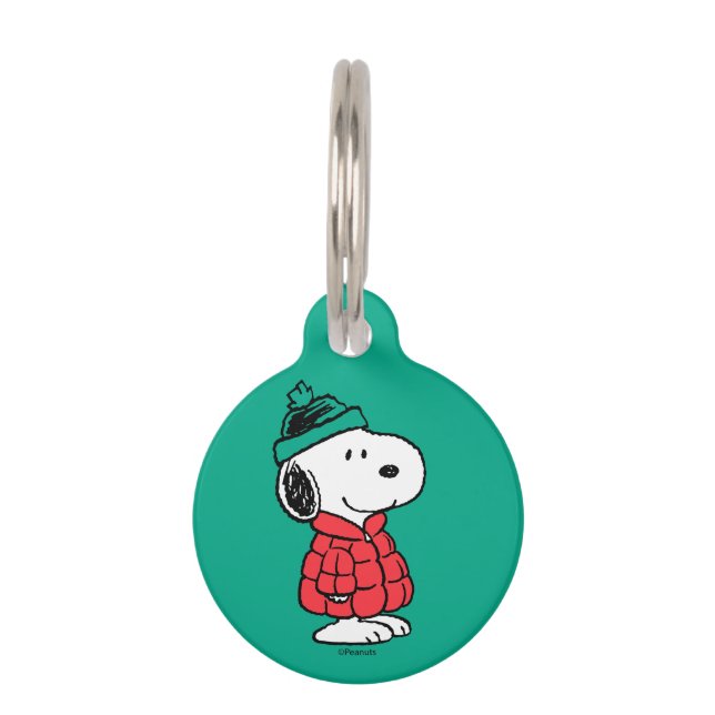 Médaillon Pour Animaux cacahuètes | Snoopy Chat d'hiver et Casquette (Devant)