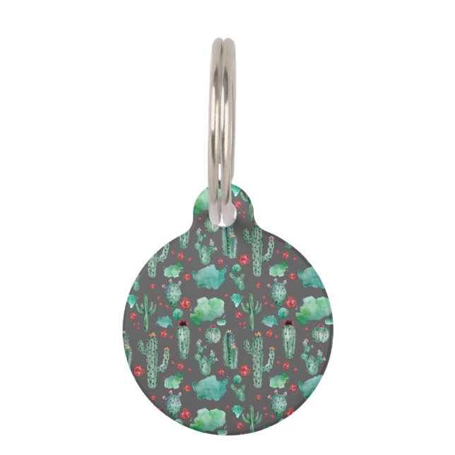 Médaillon Pour Animaux cactus and ladybutern pattern - black background (Devant)