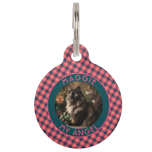 Médaillon Pour Animaux Cadeau de maman de chat mignon motif Gingham (Devant)