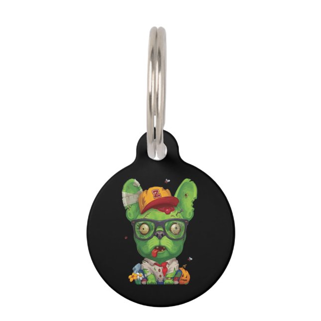 Médaillon Pour Animaux Cadeau Frenchie | Bouledogue français zombie (Devant)
