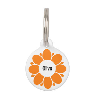 Médaillon Pour Animaux Cadre de fleur orange mignon pour nom de chien