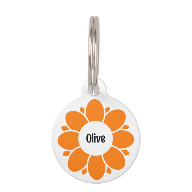 Médaillon Pour Animaux Cadre de fleur orange mignon pour nom de chien (Devant)