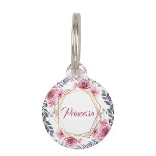 Médaillon Pour Animaux Cadre géométrique floral mou rose or