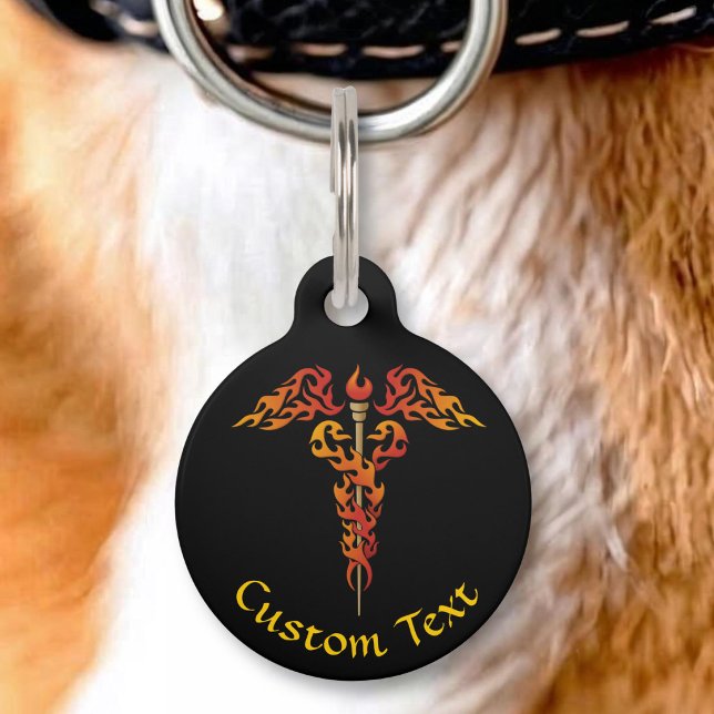 Médaillon Pour Animaux Caducée aux flammes (Créateur téléchargé)