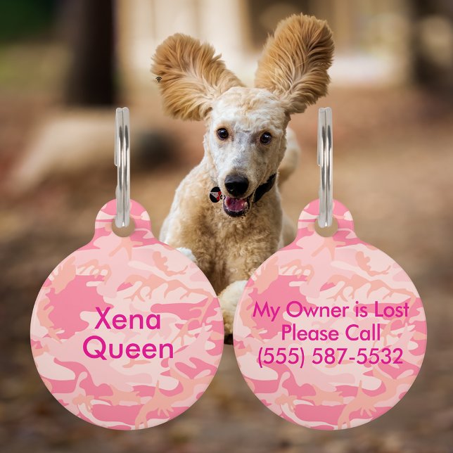 Médaillon Pour Animaux Camouflage Pastel rose Abstrait Nom de l'animal (Camouflage Pastel Pink Abstract Pet Name Pet ID Tag)