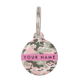 Médaillon Pour Animaux Camouflage rose et vert Votre nom Personnalisez
