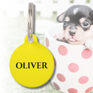 Médaillon Pour Animaux Canary Yellow Minimaliste Chat Chien Nom Adresse