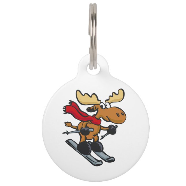 Médaillon Pour Animaux Caricature de Moose Skier | choisir la couleur arr (Devant)