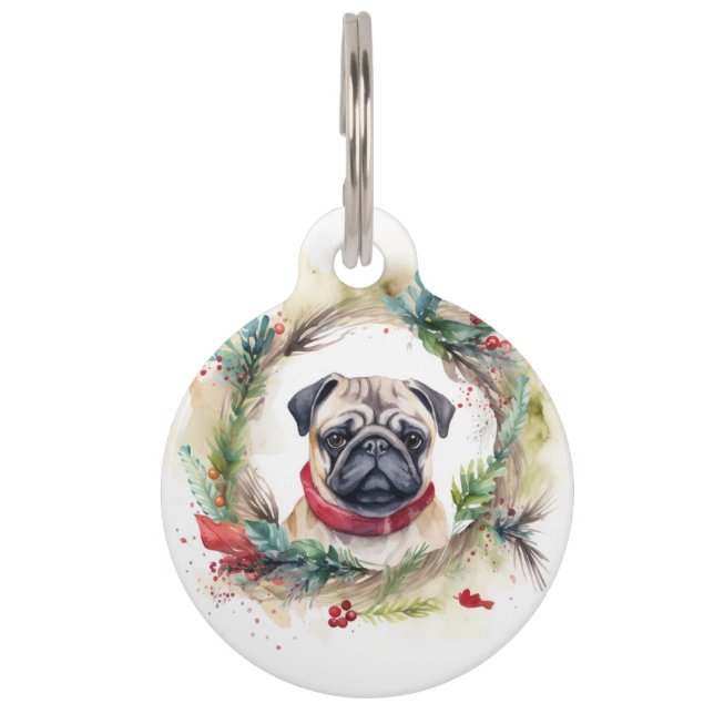 Médaillon Pour Animaux Carlin Noël Wreath Festive Pup (Devant)