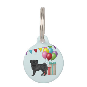 Médaillon Pour Animaux Carlin noir mignon dessin chien coloré Anniversair