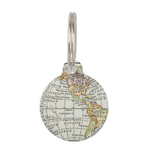 Médaillon Pour Animaux Carte de l'hémisphère occidental Globe Travel