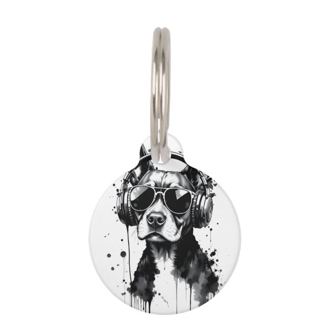 Médaillon Pour Animaux Casque Cool Dog Cute Pets Encre noir et blanc (Devant)