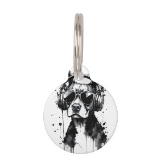 Médaillon Pour Animaux Casque Cool Dog Cute Pets Encre noire et blanche